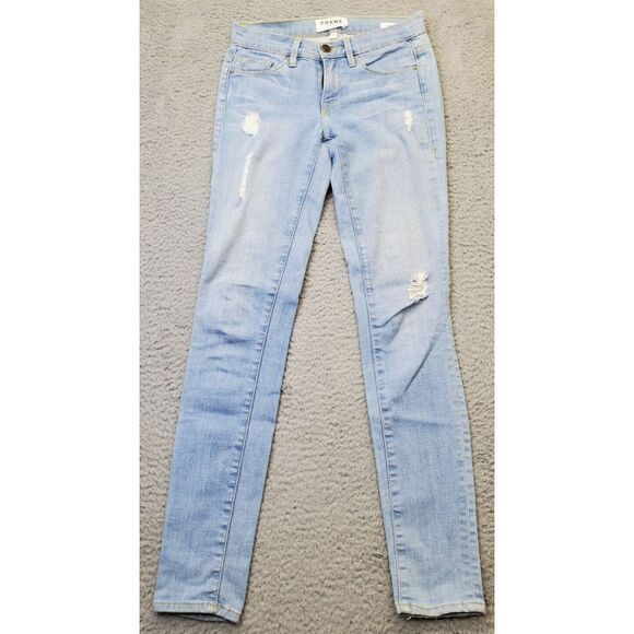 FRAME Jeans Women's Size 24 Blue Denim Distressed Cotton Regular Fit Skinny Leg‎ - Picture 1 of 13